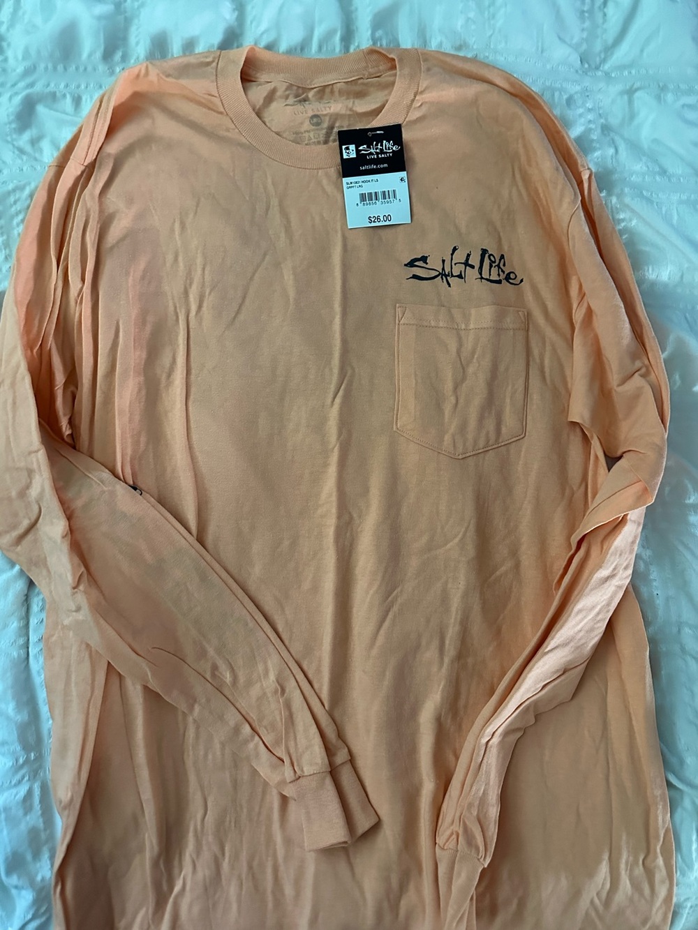 Salt Life Peach Long Sleeve Pocket Tee with Black Logo